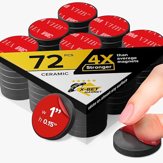Adhesive Strong Magnets Heavy Duty (72 pcs 1x0.15) - Round Magnet - Strong Sticky Magnets with Adhesive Backing - Ceramic Magnet, Ferrite Ideal for for Industrial Use