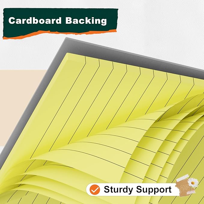 Legal Pads 8.5 x 11 Yellow Writing Pads Wide Ruled Note Pads 8.5 x 11 Lined Double-Sided Notepad for Home, School, Office Use, 80gsm Perforated Paper, Sturdy Cardboard Backing, 6 Pack (30 Sheets/Pad)
