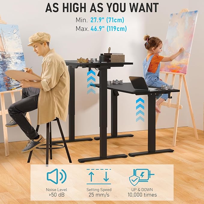 48 * 24 Electric Standing Desk, Adjustable Height Sit Stand Up Desk, Motorized Home Office Computer Gaming Workstation Desk-DeskLoop Office