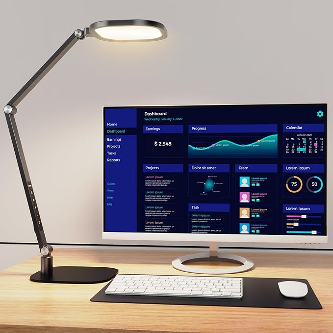 LED Desk Lamp for Home Office, Desk Light for Video Call, 3 Color Temperature 10 Brightness Computer Light, Dimmable Led Desk Light with Memory & Timer Func, Metal Swing Arm Table Lamp-DeskLoop Office