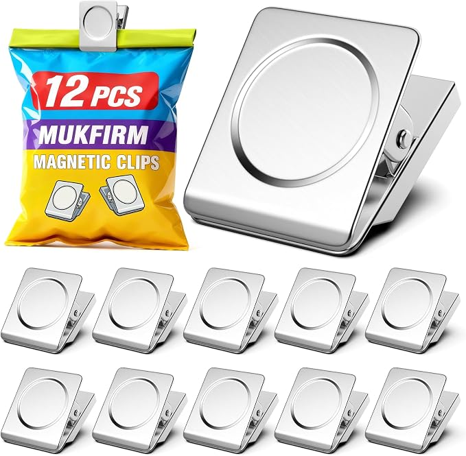 12 Pack Large Magnetic Clips Heavy Duty, Strong Magnet Clips by MUKFIRM