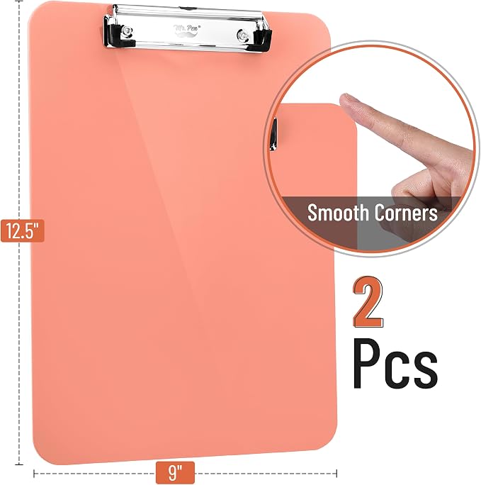 Mr. Pen- Plastic Clipboard, 12.5" x 9", 2 Pack | Coral Pink Clipboard Plastic - Image 2