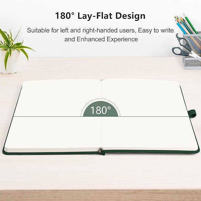 RETTACY Blank Journal Notebook, 192 Pages, A5 Medium Size (5.7'' x 8.3''), Leather Hardcover, 100 GSM Thick Paper, for Sketching, Drawing, Painting (Dark Green)-DeskLoop Office