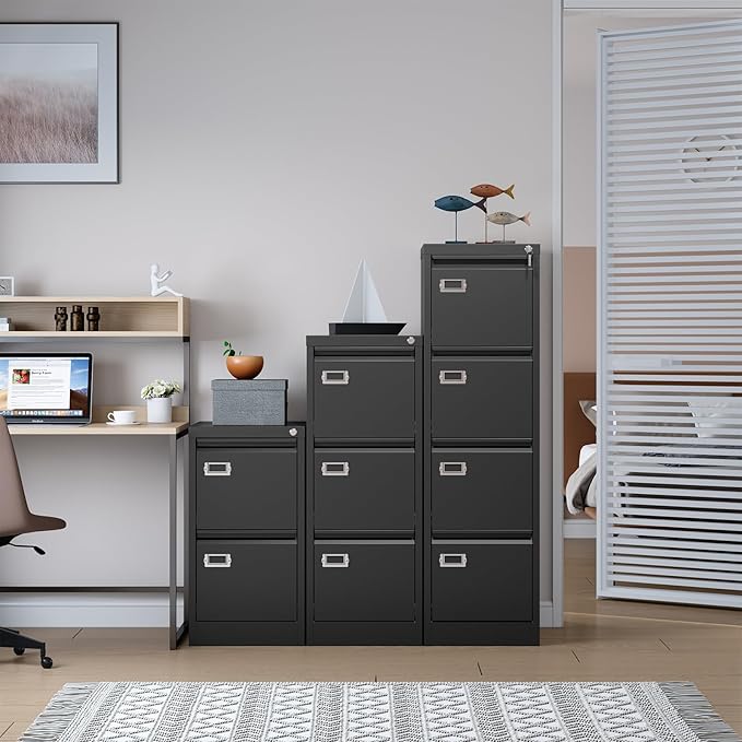 SISESOL 3 Drawer File Cabinet with Lock and Tag,Narrow Three Drawer Filing Cabinet,Vertical Metal File Cabinets,Small Black Filing Cabinets for Home Office Fit Letter/A4/Legal Size File,Easy Assembly
