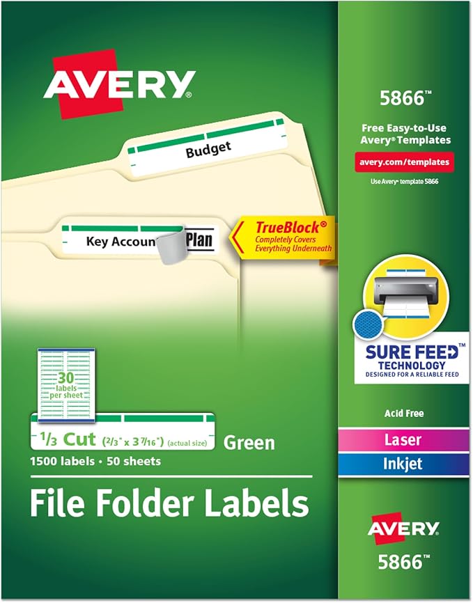 Avery Green File Folder Labels for Laser and Inkjet Printers by Avery