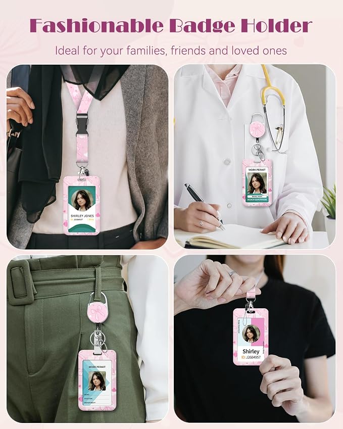 Uniclife Fashionable Sliding Badge Holder Bowknot Pattern Plastic Card Holder - Image 7