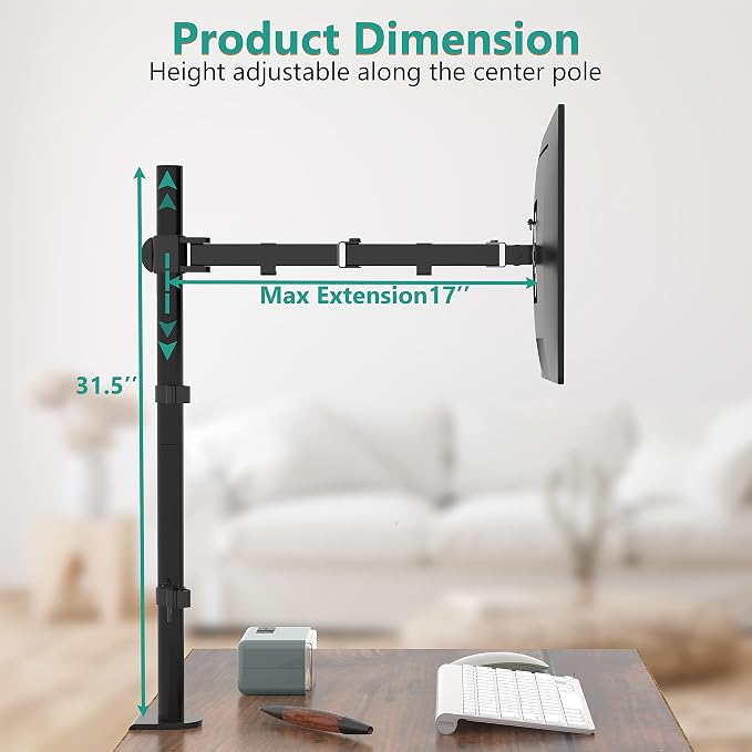 WALI Monitor Arm Mount for Desk, Single Extra Tall Computer Desk Mount - Image 4
