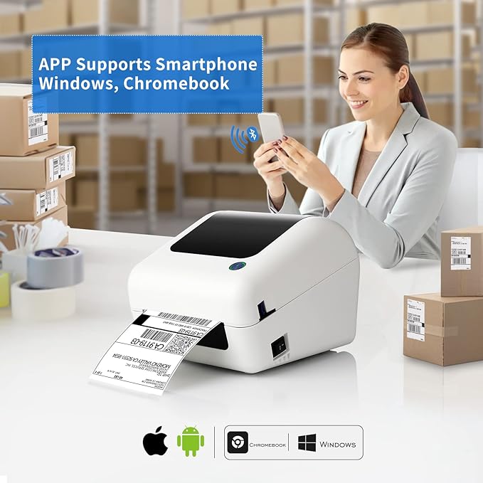 Bluetooth Thermal Shipping Label Printer - Wireless 4x6 Label Maker for packages, Compatible with iPhone and PC, Phone, USB for MAC, Works with Ebay, Amazon, Shopify, Etsy, UPS, USPS Barcode, Upgrade-DeskLoop Office
