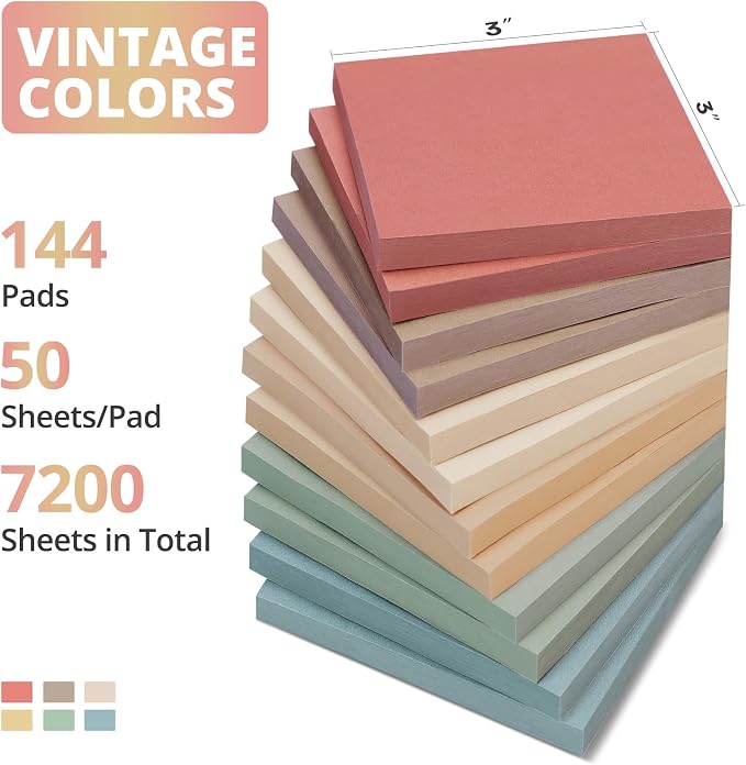 Sticky Notes, 3x3 Inch, 144 Pad, Aesthetic Self-Stick Note - Image 2