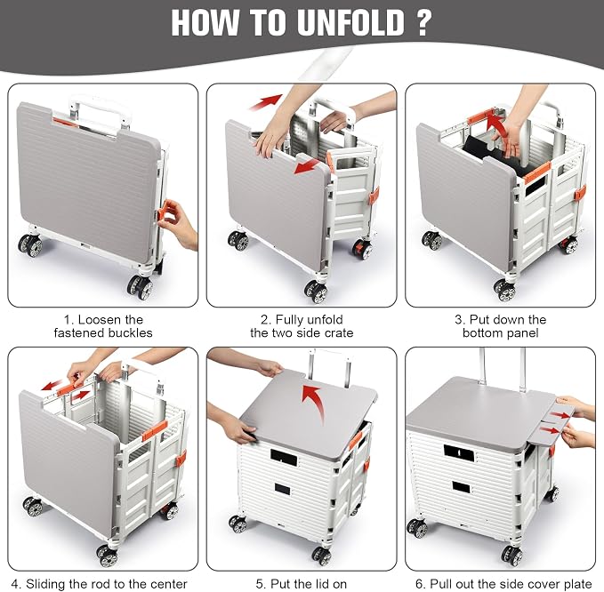 FELICON SELORSS Folding Utility Cart Portable Rolling Crate Handcart-White | - Image 5