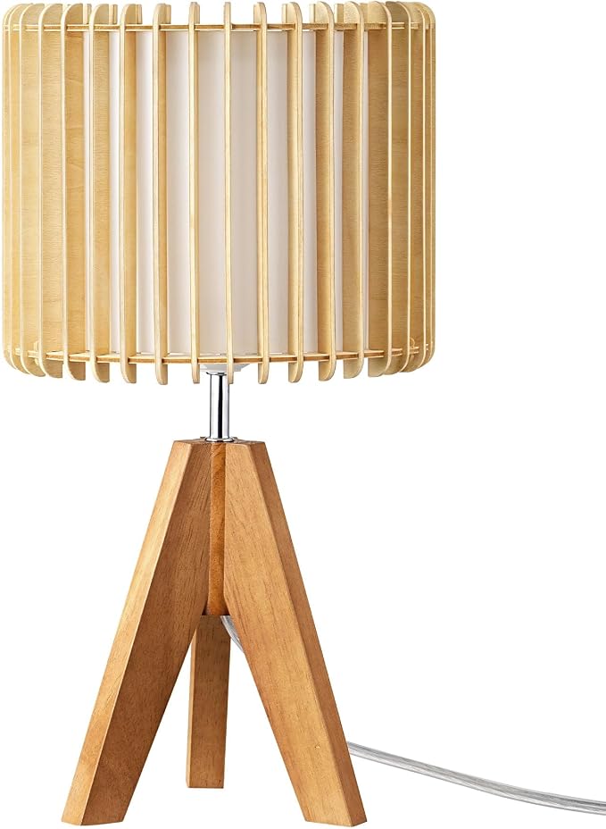 EDISHINE 14.17" Small Table Lamp, Wood Tripod Bedside Lamp, Natural - Image 8
