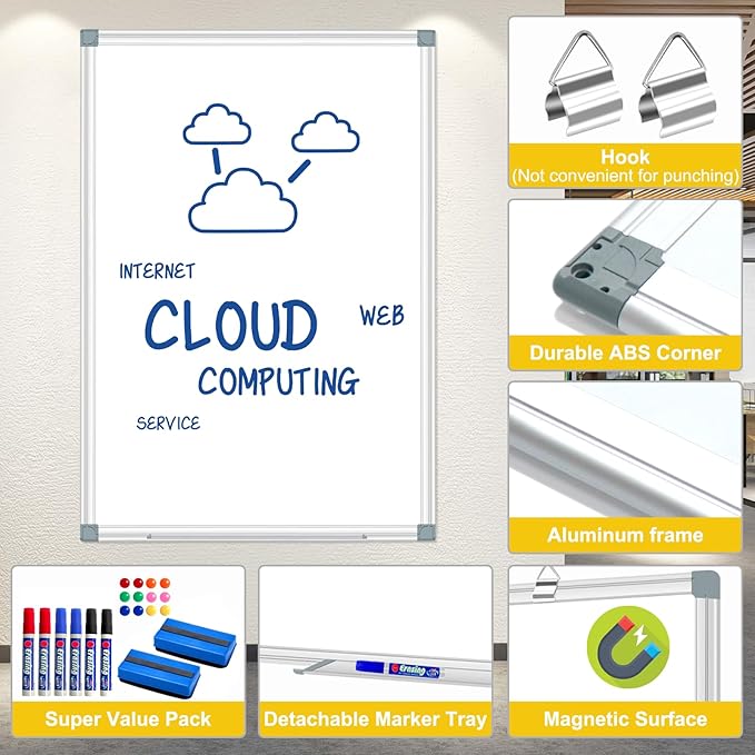 H-Qprobd Magnetic Dry Erase White Board, Dry Erase Board for Wall 48" X 36" Aluminum Frame, Hanging Whiteboard for Home, School, Office, Kitchen-DeskLoop Office