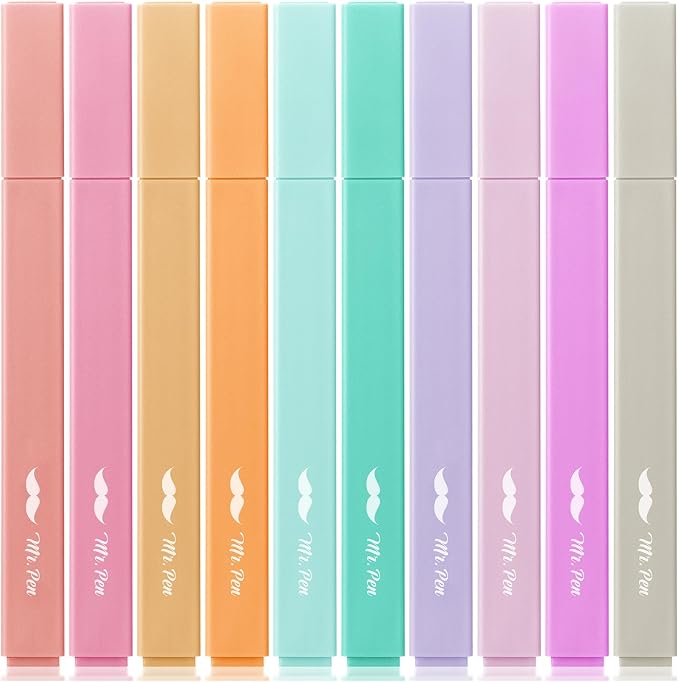 Mr. Pen- Aesthetic Highlighters No Bleed, 10 Pack, Candy Colors, Chisel Tip | by MrPen