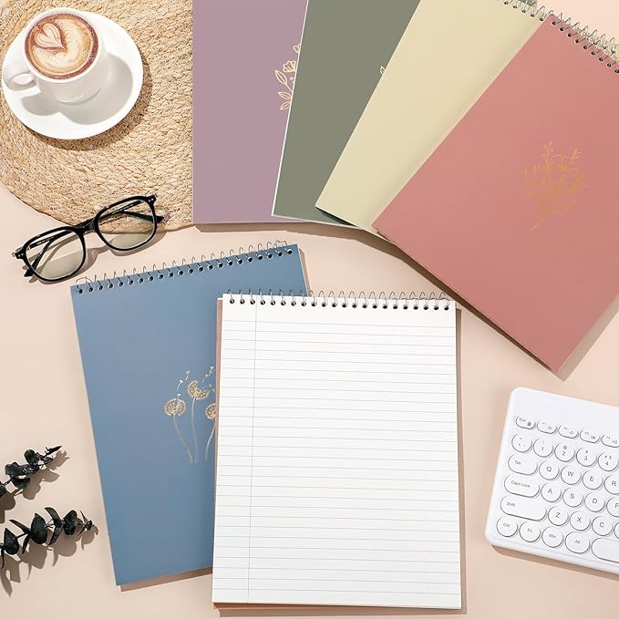 6 Pack 8.5 x 11'' Top Bound Office Steno Book Wide Ruled Double Sided Spiral Notebooks Reliable White Paper 70 Sheets/Pad Pastel Colors Covers for Writing School Notes(Hot Stamping)-DeskLoop Office