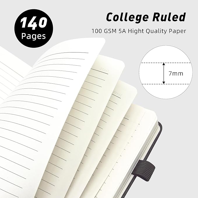 Lined Spiral Journal Notebook for Women & Men, College Ruled Hardcover Notebook for Work & Note Taking, Journals for Writing, 100 GSM, Business, School, 140 Pages, A5(5.8"x8.5") - Black-DeskLoop Office