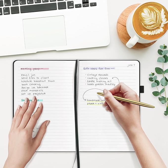 A5 Lined Leather Journal and Pen Set for Women&Men, Gift Box Included, Hardcover Notebook with 160 Pages 100GSM Thick Paper, for Work, Business, School or Home Writing(Black)-DeskLoop Office