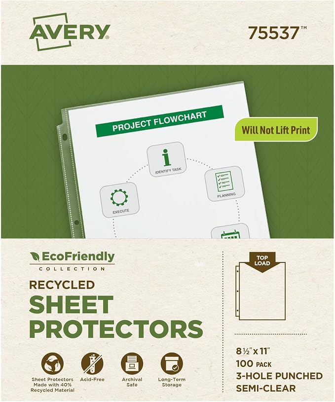 Avery EcoFriendly Recycled Economy Sheet Protectors, Semi-Clear, Top Load by Avery