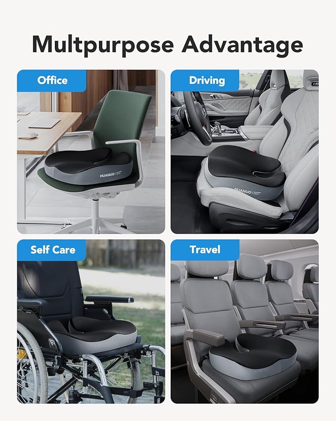 HUANUO Seat Cushion for Office Chairs, Extra Large Desk Chair Cushion for Back Pain Tailbone Pain Relief, Ergonomic Memory Foam Car Seat Cushion, Wheelchair Cushions for Long Sitting, Anti-Slip Bottom-DeskLoop Office
