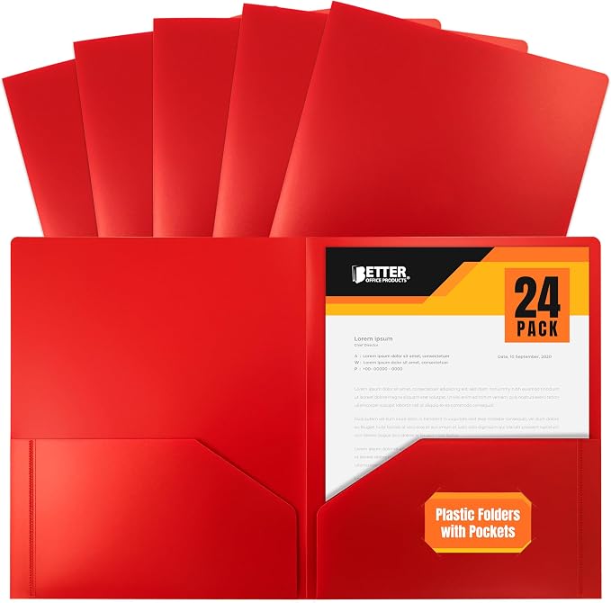 Better Office Products Heavyweight Plastic 2 Pocket Portfolio Folder, Letter by BetterOfficeProducts