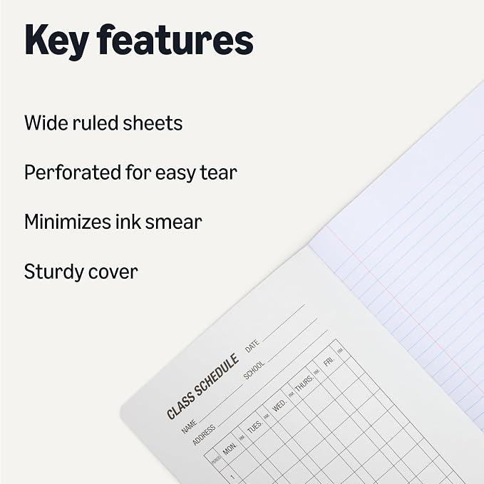 Amazon Basics Composition Notebook, Wide Ruled, 100 Sheets, 9.75" x 7.5" - Image 2