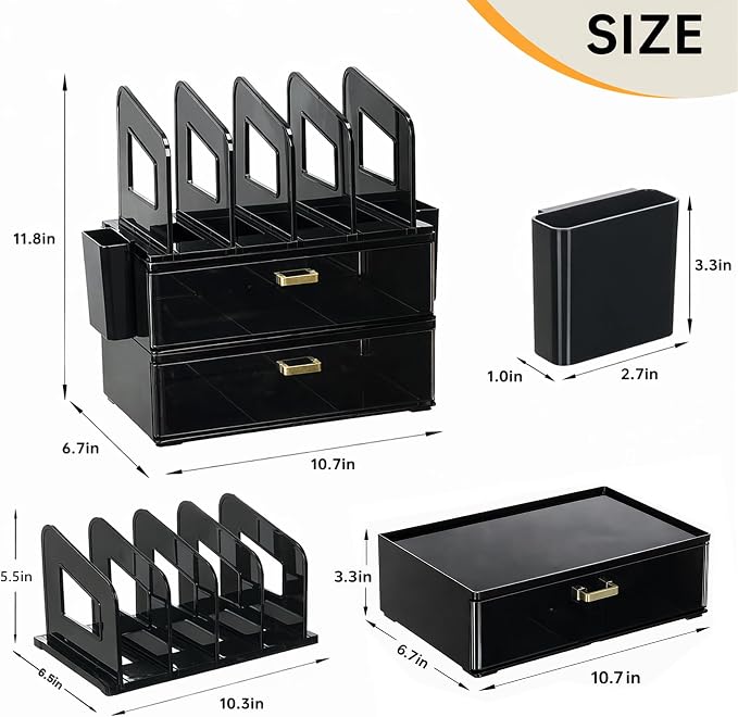 CiWiVOKi Desk Organizer with 4 File Slots and 2 Drawers, documents and office - Image 2