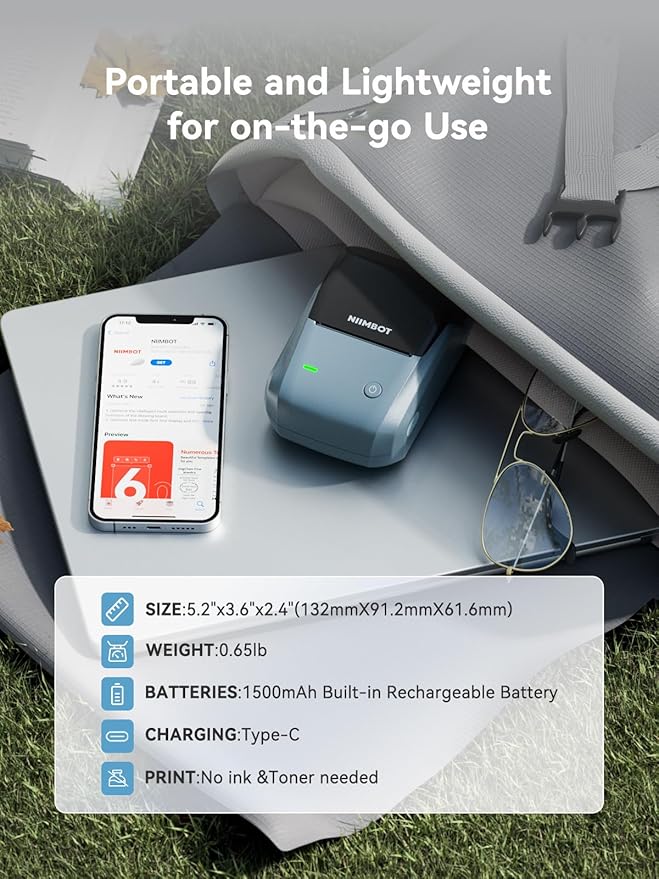 NIIMBOT B1 Label Maker Machine with Tape, 2 Inch Portable Label Printer, Bluetooth Thermal Label Printer with Multiple Templates for Small Business,Office,Home,School (Blue, 1 Printer+1 Roll Label)-DeskLoop Office