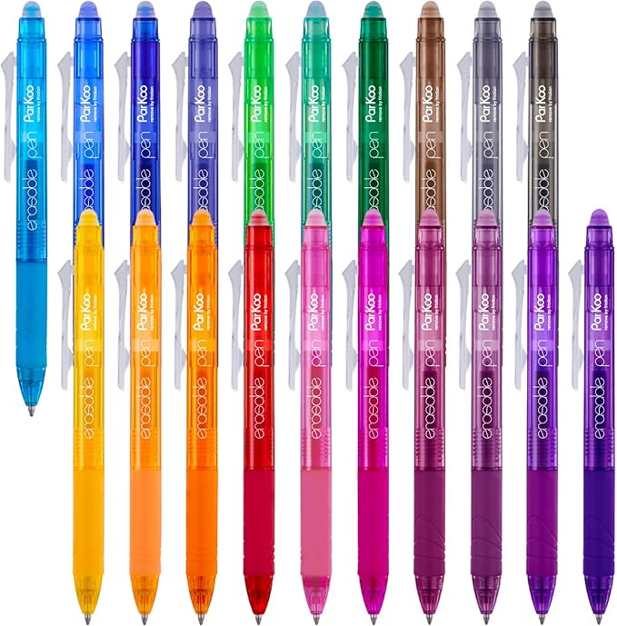 ParKoo 20 Colors Retractable Erasable Gel Pens Clicker, Fine Point 0.7 mm by Parkoo