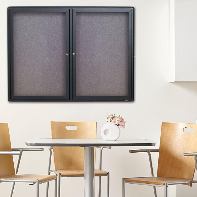 Quartet Enclosed Radius Fabric Bulletin Board, 6' x 4', 3 Door, Graphite Frame (2367L)-DeskLoop Office