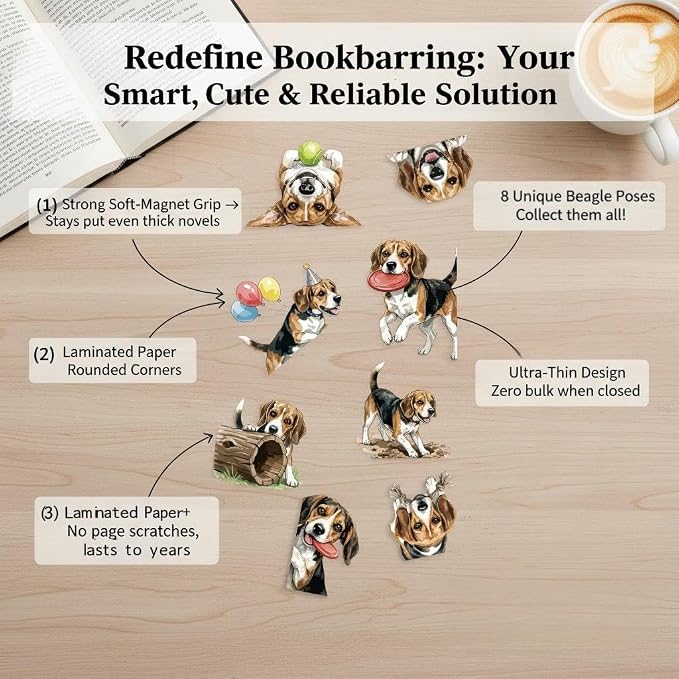 Beagle Magnetic Bookmarks Set of 8 – Cute Dog Bookmark Clips, Funny Dog Page - Image 2