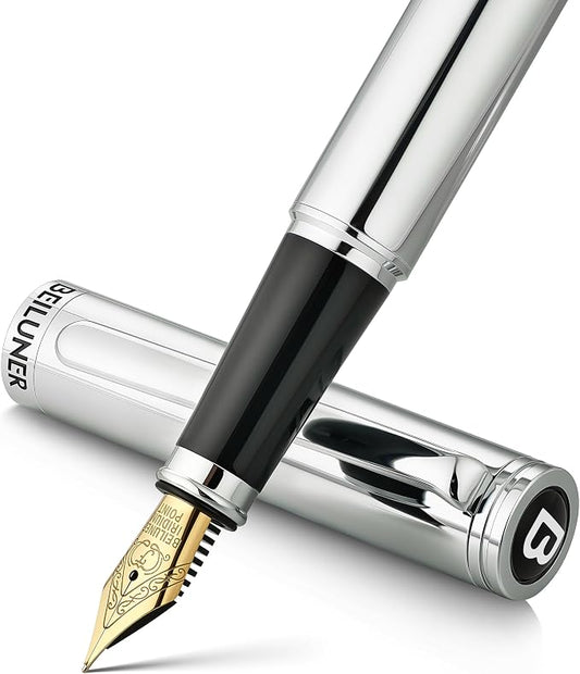BEILUNER Silver Fountain Pen, Stunning Luxury Pens by BEILUNER