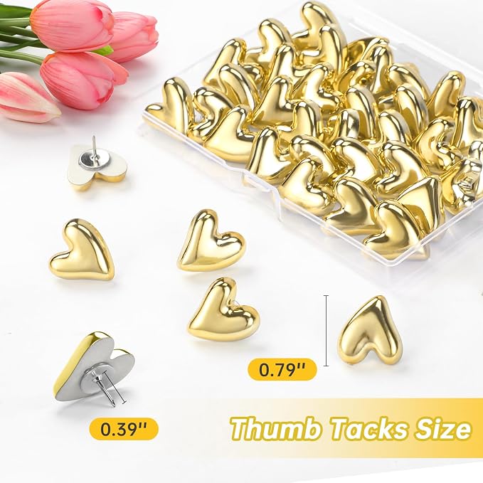 36 Pieces Cute Heart Push Pins, Decorative Gold Push Pins - Image 2