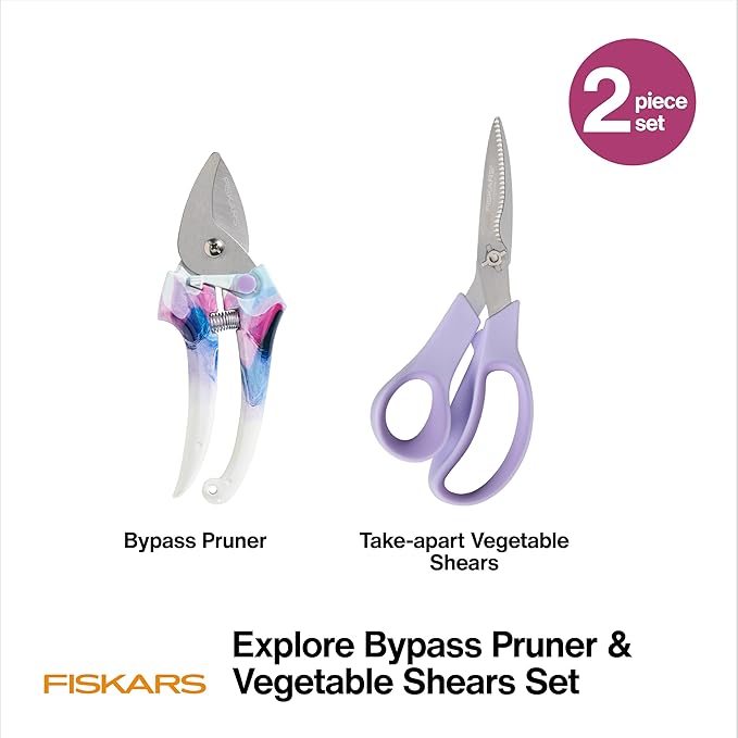 Fiskars 2-Piece Pruning & Veggie Shears Set, Explore Collection Garden Tool Kit - Image 2