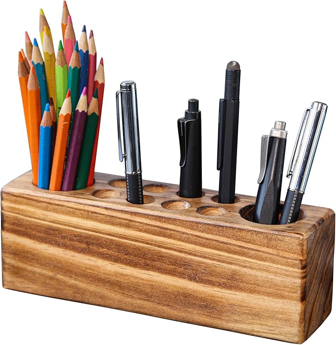 Solid Pine Wood Pen Holder for Desk – Fountain Pen Holder – Stylish Wooden Pencil Holder and Pen Desk Organizer-DeskLoop Office