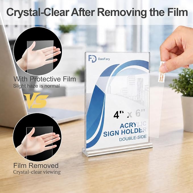 Daofary 4 x 6 Acrylic Sign Holder, 46 Pack Clear Double Sided Table Stand | - Image 5