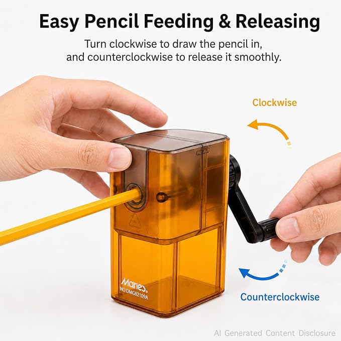Marie’s Manual Pencil Sharpener, 5 Point Modes, Transparent Shavings Bin - Image 2