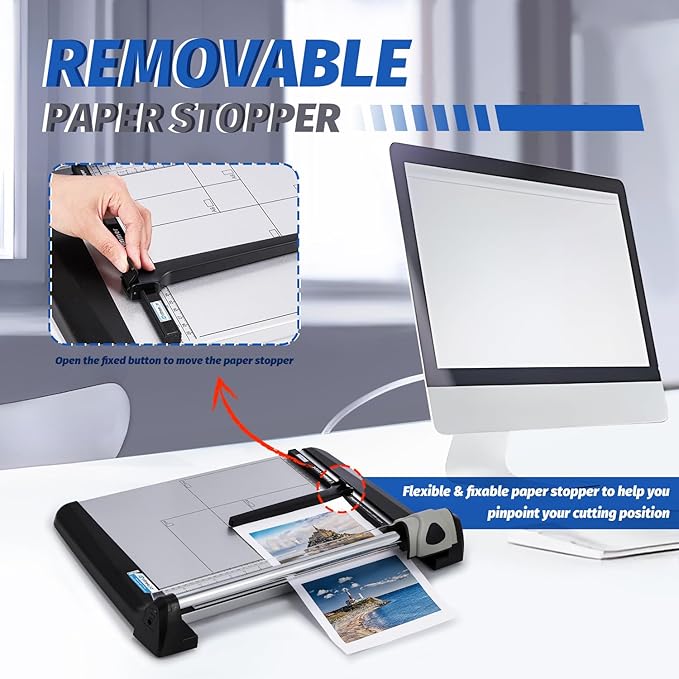 Rotary Paper Trimmer, 15 Sheets Heavy Duty Paper Trimmer, 360mm(14.17") Cutting Length, Commercial Grade Rotary Paper Cutter for Home/Office/School, Black & Silver-DeskLoop Office