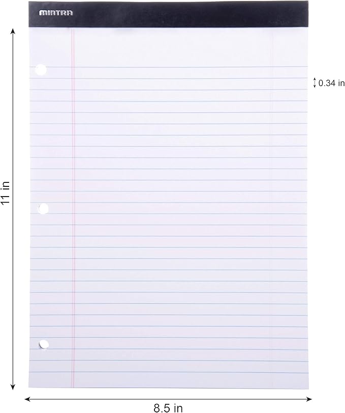 Mintra Office Legal Pads (Double Pad 3pk (White), 8.5in x 11in (Wide Ruled))-DeskLoop Office