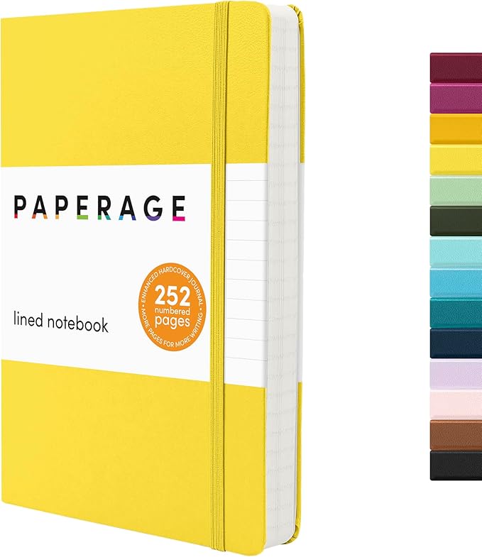 PAPERAGE Lined Journal Notebook, (Yellow), 252 Pages, Medium 5.6 in x 8 in - 100 GSM Thick Paper – Hardcover Journaling Notebook for Work, School & Note Taking-DeskLoop Office