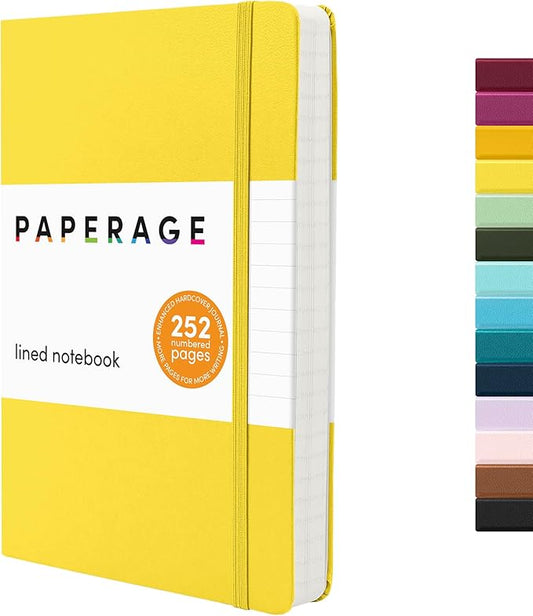 PAPERAGE Lined Journal Notebook, (Yellow), 252 Pages, Medium 5.6 in x 8 in - 100 GSM Thick Paper – Hardcover Journaling Notebook for Work, School & Note Taking-DeskLoop Office