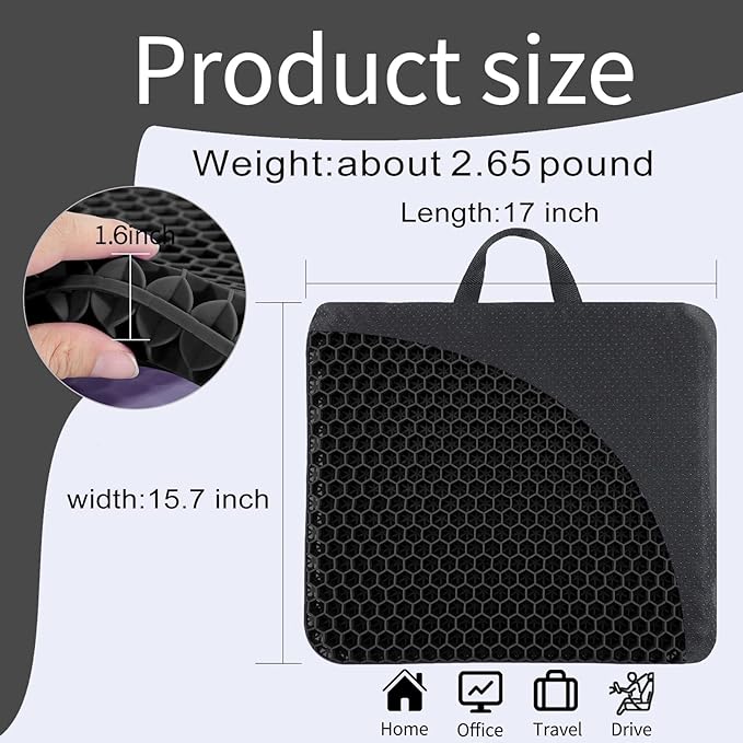 Gel Seat Cushion, for Long Sitting -Double Thick Gel Seat Cushion Breathable - Image 2