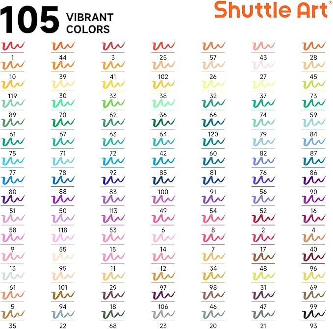 Shuttle Art Dual Tip Brush Marker Pens, 105 Colors Fine and Brush Tip Markers Set in Portable Case with 1 Coloring Book for Kids, Water-based Ink Adult Artist Coloring Calligraphy Journal Doodling-DeskLoop Office