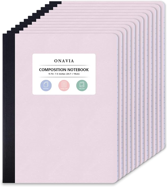 ONAVIA Pink Plastic Composition Notebook College Ruled Bulk, 160 Pages | 80 by ONAVIA