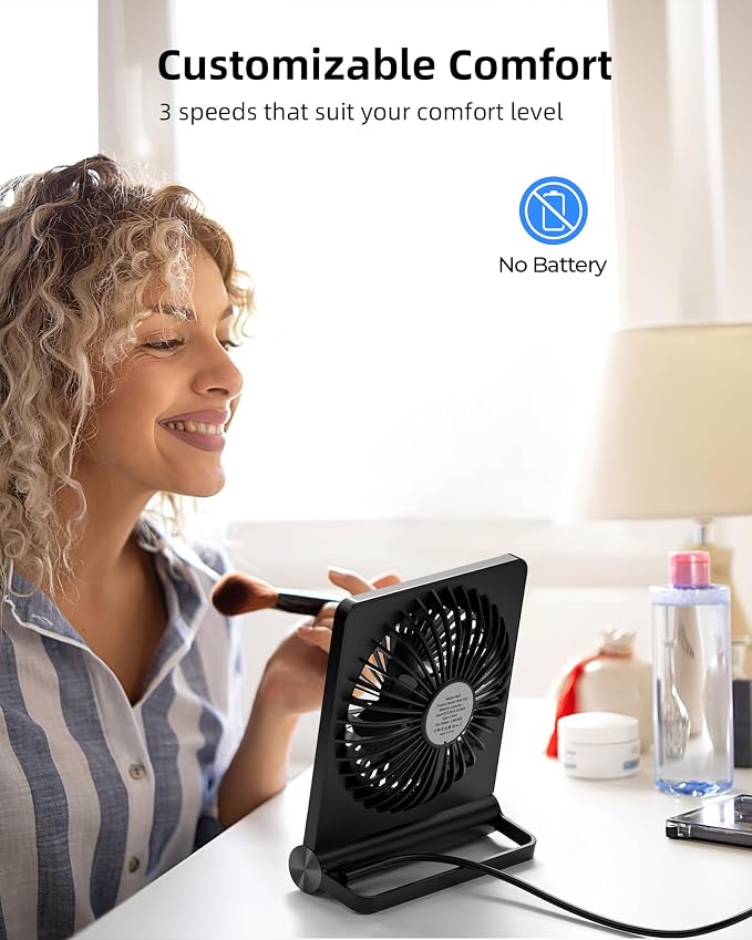 Koonie USB Desk Fan, Strong Wind Ultra Quiet Small Mini Fan | 220° Tilt Folding - Image 6