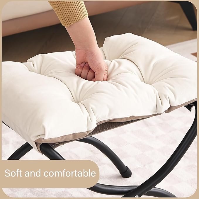 LITA Folding Upholstered Footrest Stool, Modern Small Portable Accent Ottoman with Detachable Thick Cotton Cushion Padded Sofa Stool with Metal Frame for Lazy Chair, Living Room & Bedroom, Beige-DeskLoop Office