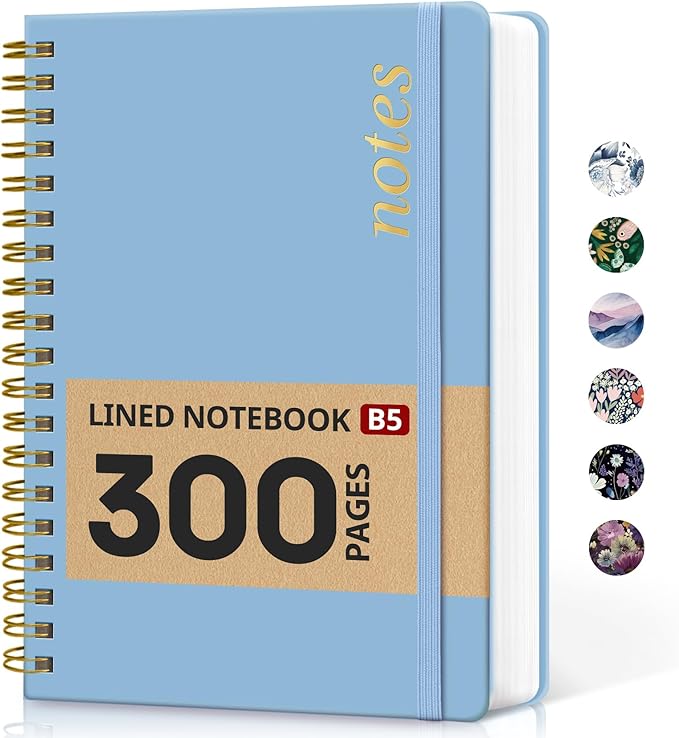 Lined Spiral Notebook Journal for Work, 300 Pages Thick B5 (7.1"x10") College Ruled Journal for Women & Writing, Hardcover Notebook for Note Taking, Perfect for Office Home School, Perfect for Office Home School, Blue-DeskLoop Office