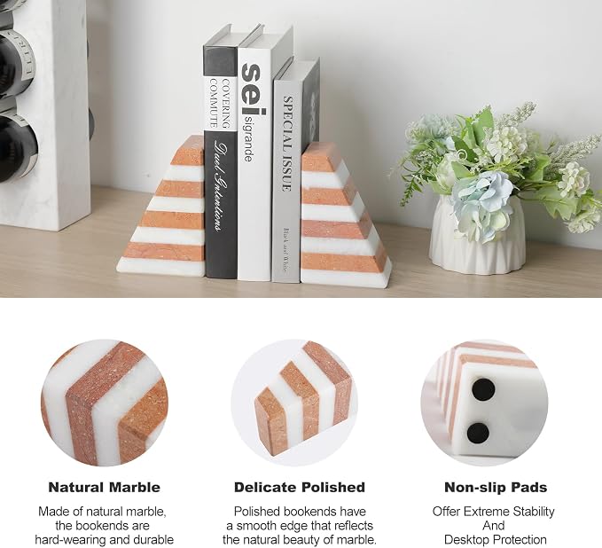 Karibiber Marble Book Ends, Non-Skid Bookends - Image 2