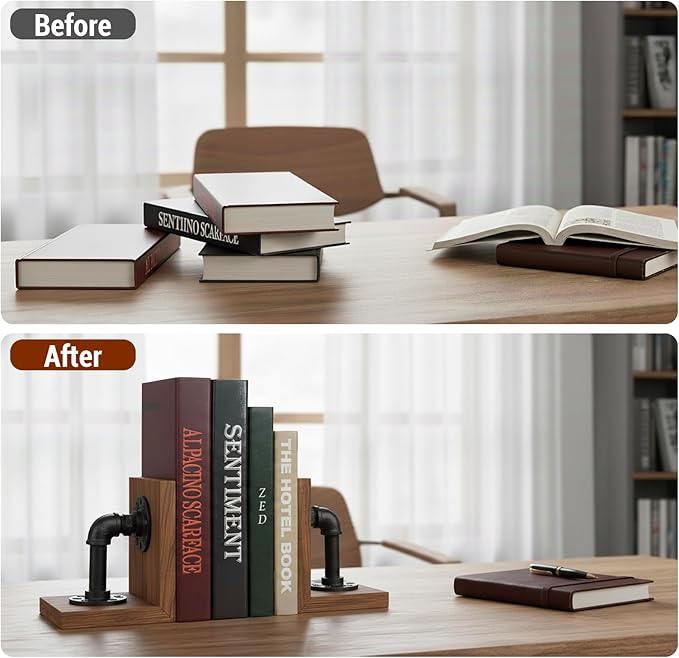 MyGift Book Ends, Decorative Bookends, Heavy Duty Book Holders - Image 2