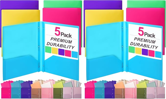 Mr. Pen- Plastic Folders with Pockets and Prongs, 10 Pack, Letter Size by MrPen