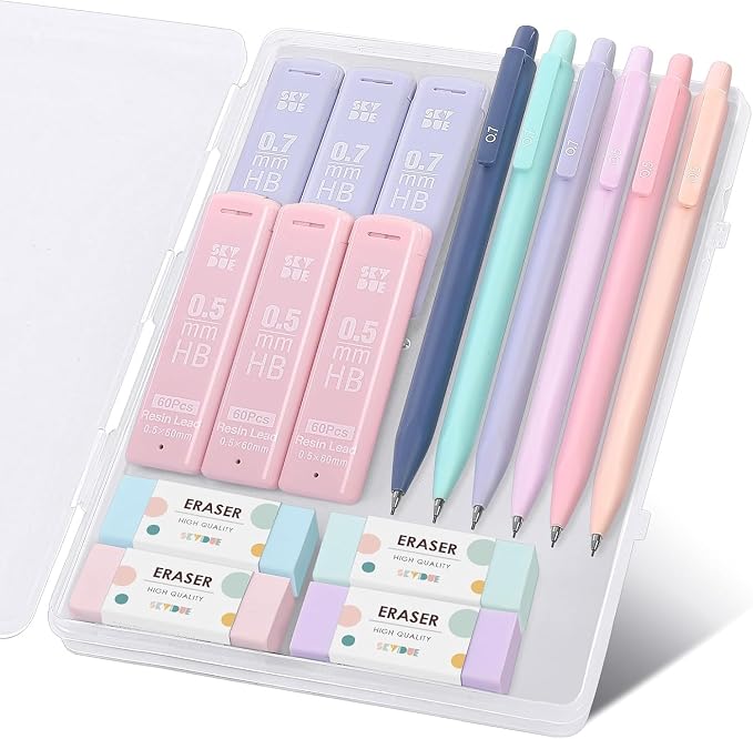 SKYDUE Cute Mechanical Pencils Set, 0.5mm & 0.7mm Mechanical Pencils, Pastel by SKYDUE