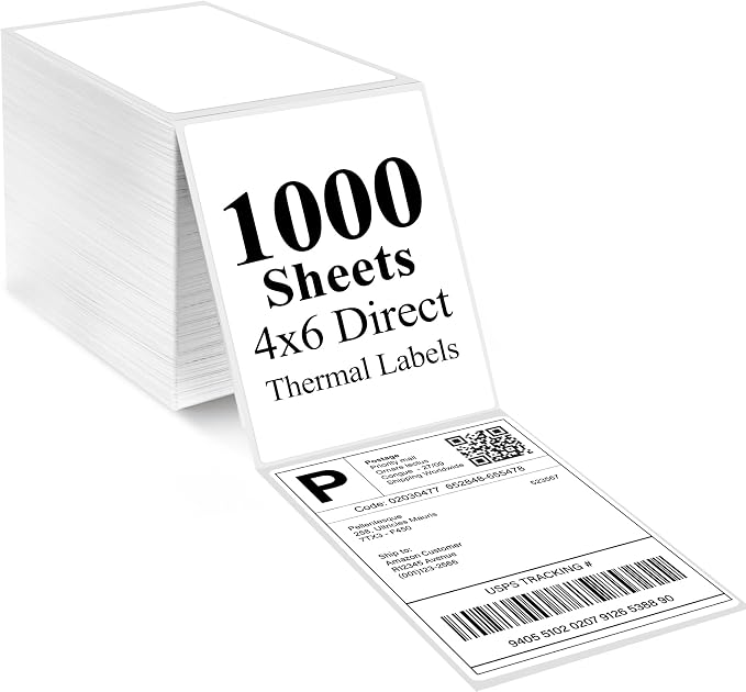 LotFancy 4x6 Direct Thermal Shipping Labels, 1000 Thermal Labels Fanfold by LotFancy